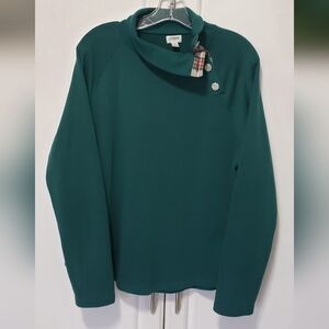 J. Crew Forest Green Top with Plaid Detail